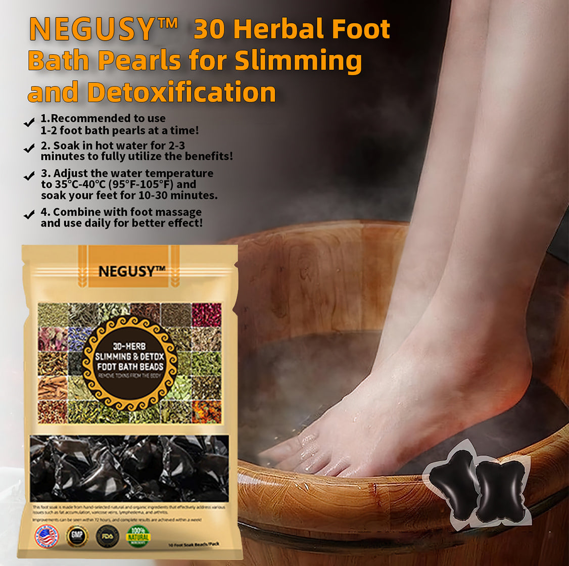 NEGUSYβ’ 30-Herb Slimming & Detox Foot Bath Beads-π¦΅π©ββοΈ(LANA Certification, Lymphatic Association of America)