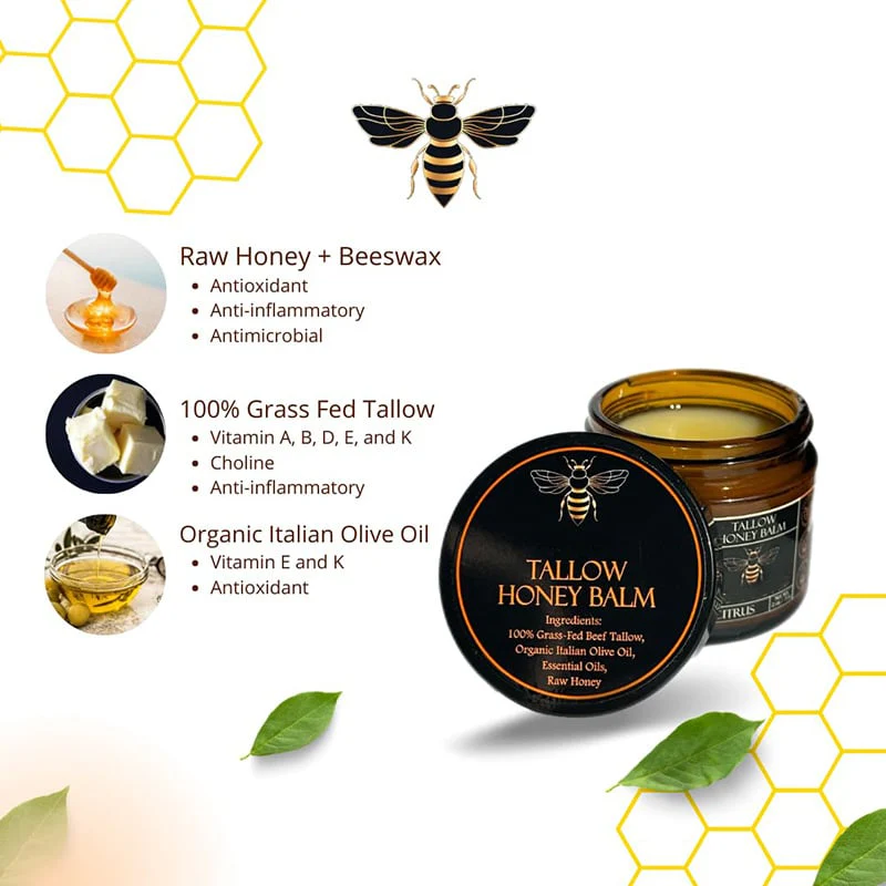 🏆Flash Sale⚡ 50K+ SOLD! Almost Gone-💥⏰Organic Grass-Fed Beef Tallow Balm with Raw Honey🔥