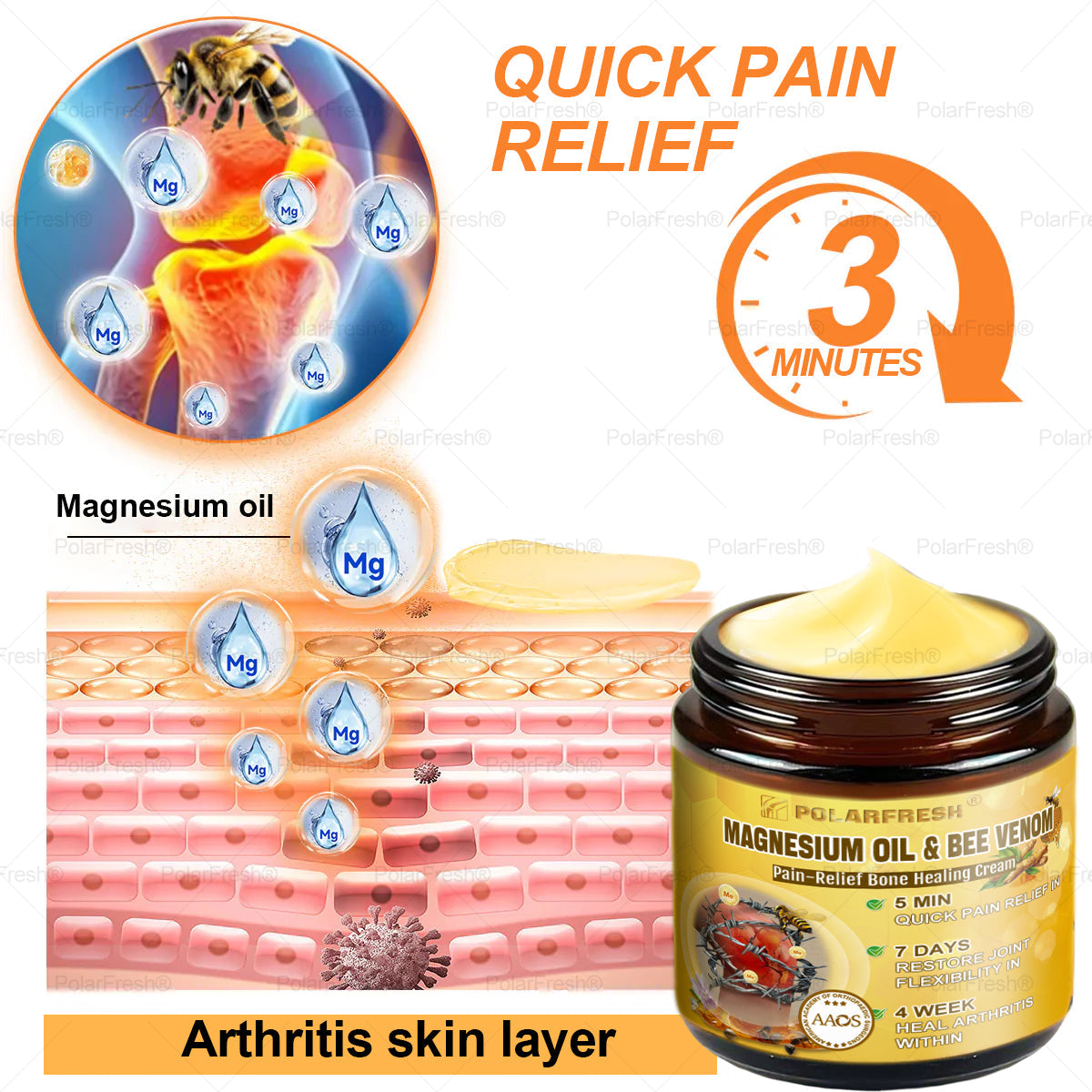 💧🐝PolarFresh® Magnesium Oil & Bee Venom Pain-Relief Bone Healing Cream👨‍⚕️Approved by the American Academy of Orthopaedic Surgeons (AAOS)