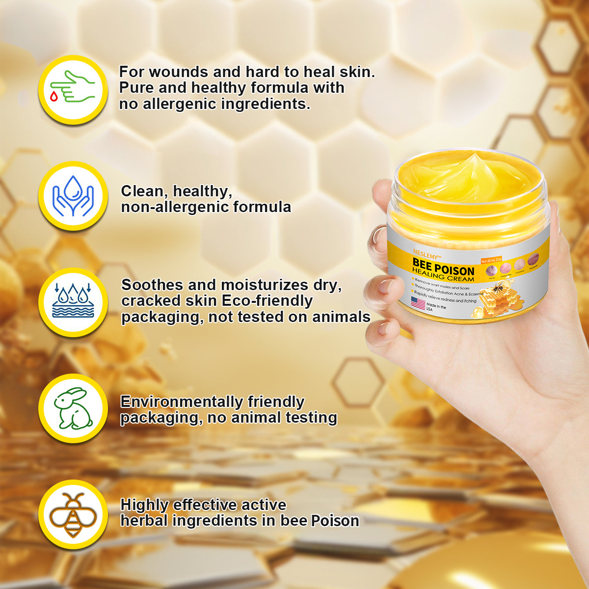 NESLEMY™ Bee Venom Skin Cream（👨‍⚕AAD Recommended),for Remove Warts, Acne and Scars